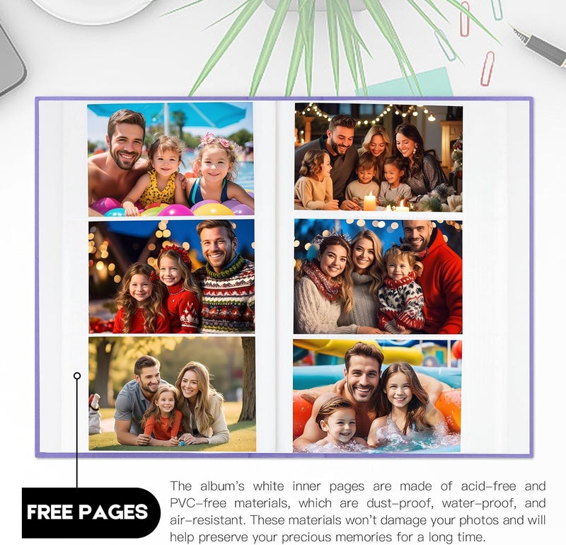 Aevdor 360 Pockets 4x6 Photo Album, Large Capacity Linen Cover Photo Album 4x6 Holds 360 Photos, Acid-free Pages Photo Albums with Front Window for Family Wedding Anniversary Baby Pictures (Purple) - Image 3